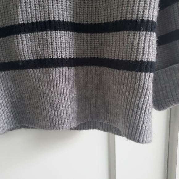 Magaschoni Striped Crew Neck Sweater Fisherman Knit Grey Ribbed Boxy Rel… - Picture 5 of 10